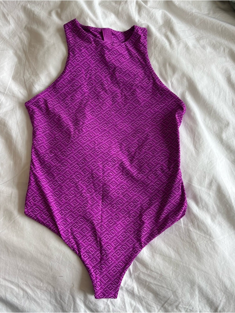 SKIMS x FENDI Fuchsia Logo Print Bodysuit